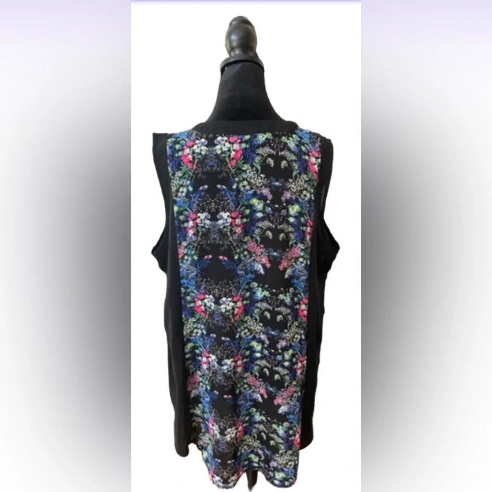 Nicole Miller: Long Black BoHo Flowy Floral Button Down Blouse